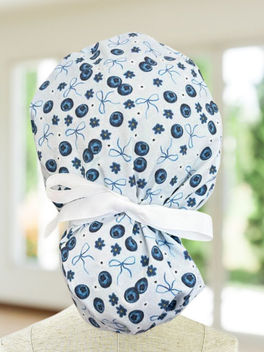 Blueberry Bows Ponytail Scrub Cap, Surgical Hat. CNA, OR, Tech, Vet, RN, Gift